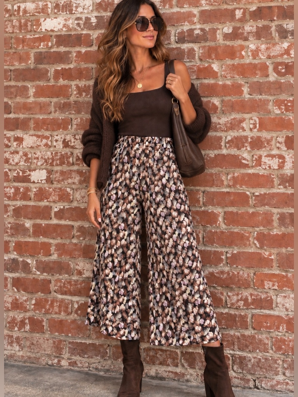 Vince Micro Painted Floral Pleated Culottes Wide Leg Pants Fall Boho S